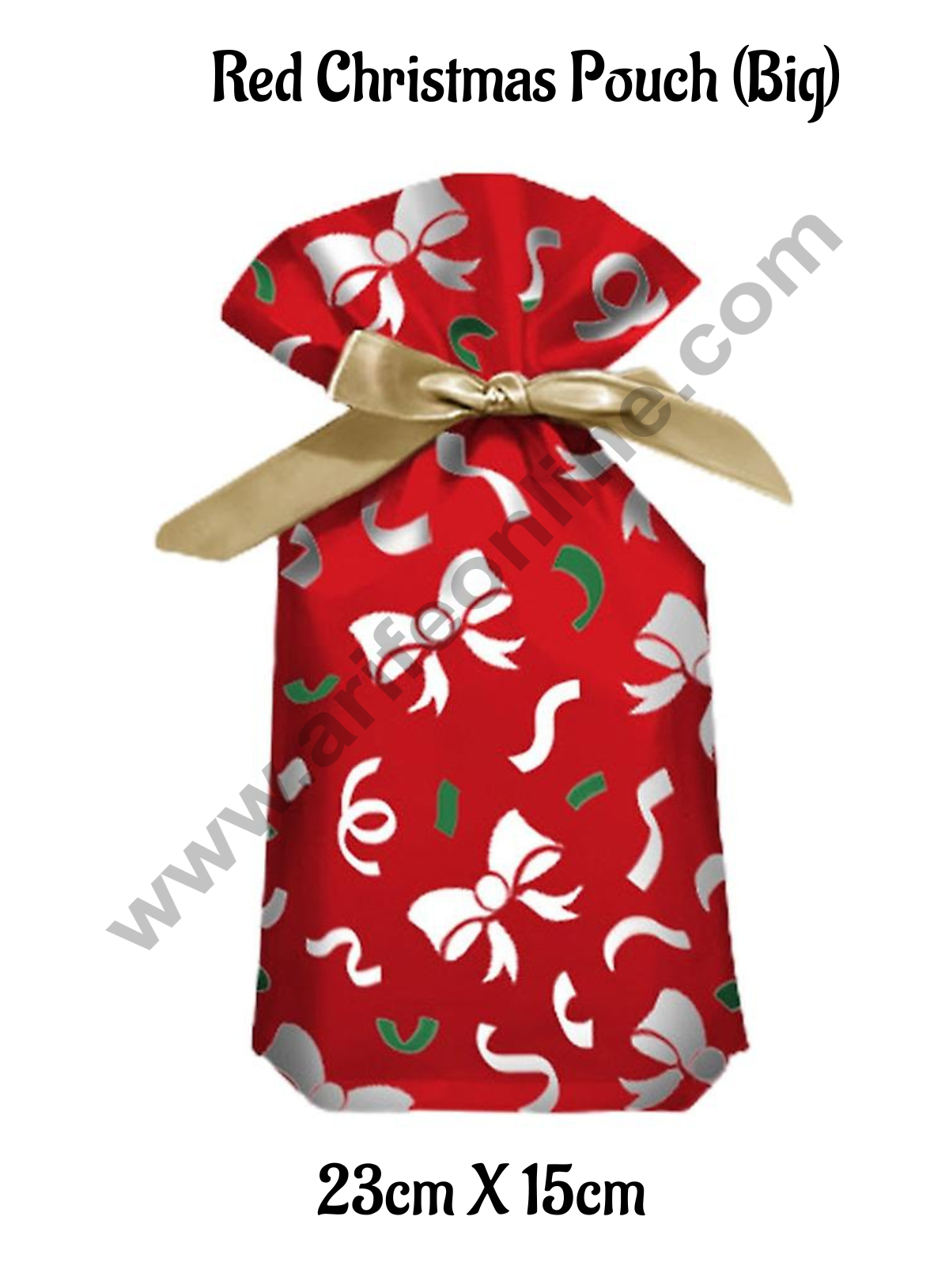 Cake Decor β’ Big Red Color Christmas Theme Cookie pouch Plastic Drawstring Bag Treat With Ribbon | Design - 15 | Pack of 10 | (23cm X 15cm)