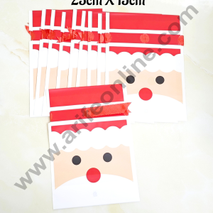 Cake Decor ™ Big Red Color Christmas Theme Cookie pouch Plastic Drawstring Bag Treat With Ribbon | Design - 07 | Pack of 10 | (23cm X 15cm)