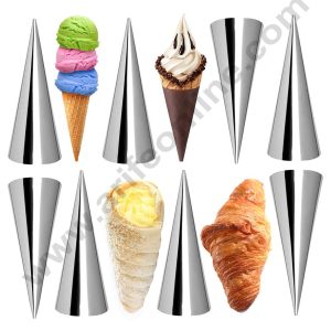 Cake Decor Cream Horn Molds Large Size Baking Cones Stainless Steel Conical Danish Pastry Croissant Cones Moulds (6 pcs)