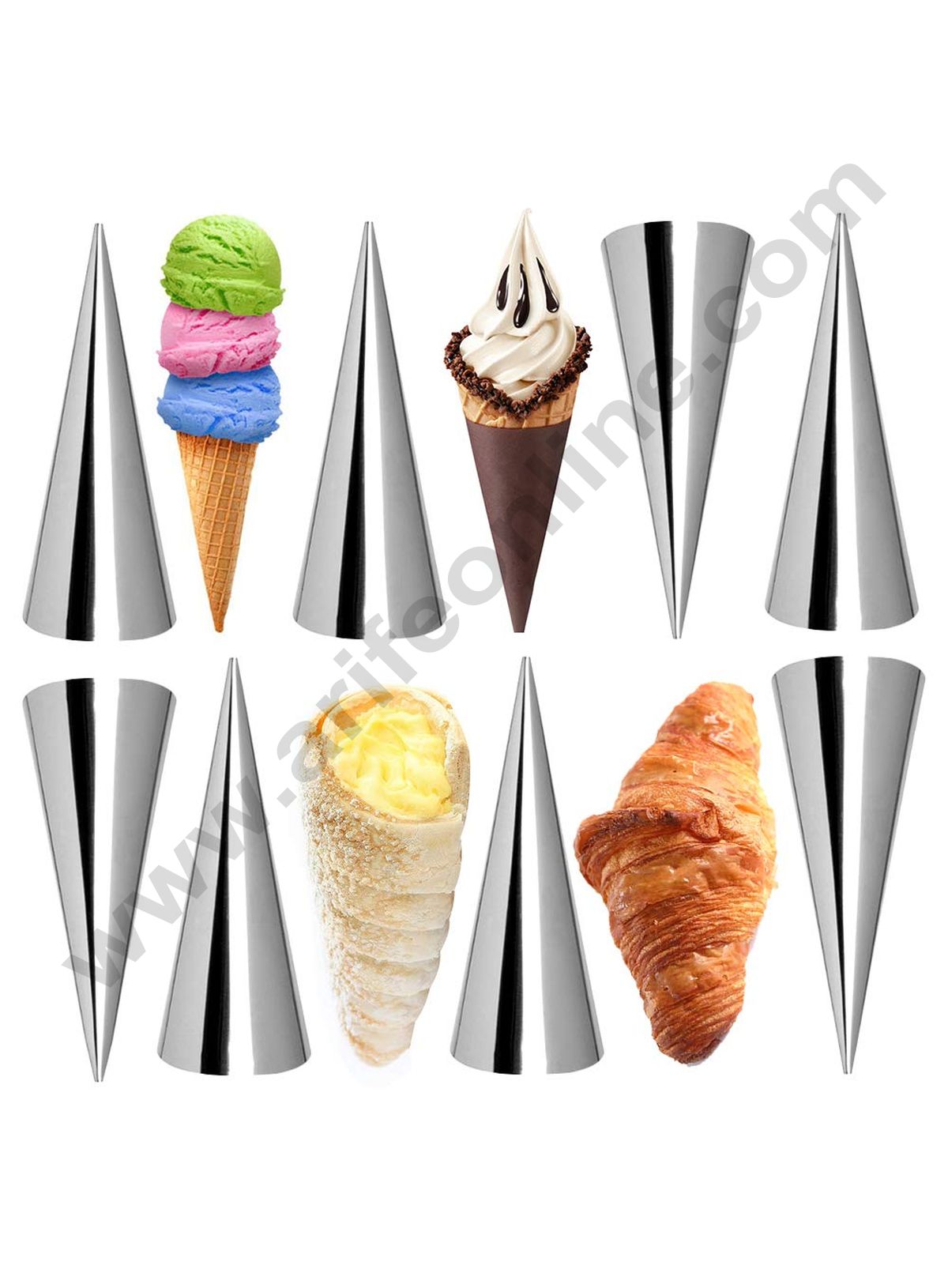 Cake Decor Cream Horn Molds Large Size Baking Cones Stainless Steel Conical Danish Pastry Croissant Cones Moulds (6 pcs)