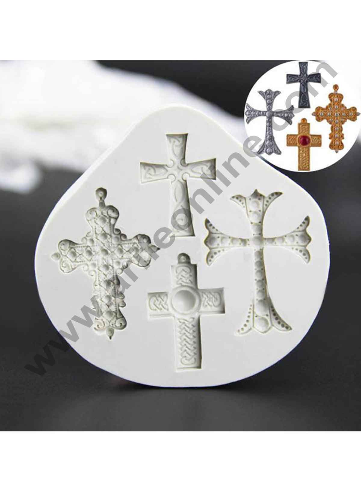 Cake Decor Silicon 4 Cavity Cross Silicone Fondant Mould Marzipan Mould
