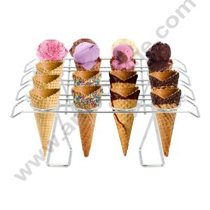 Cake Decor Stainless Steel Ice Cream Cone Rack 16 Slots Ice Cream Displaying