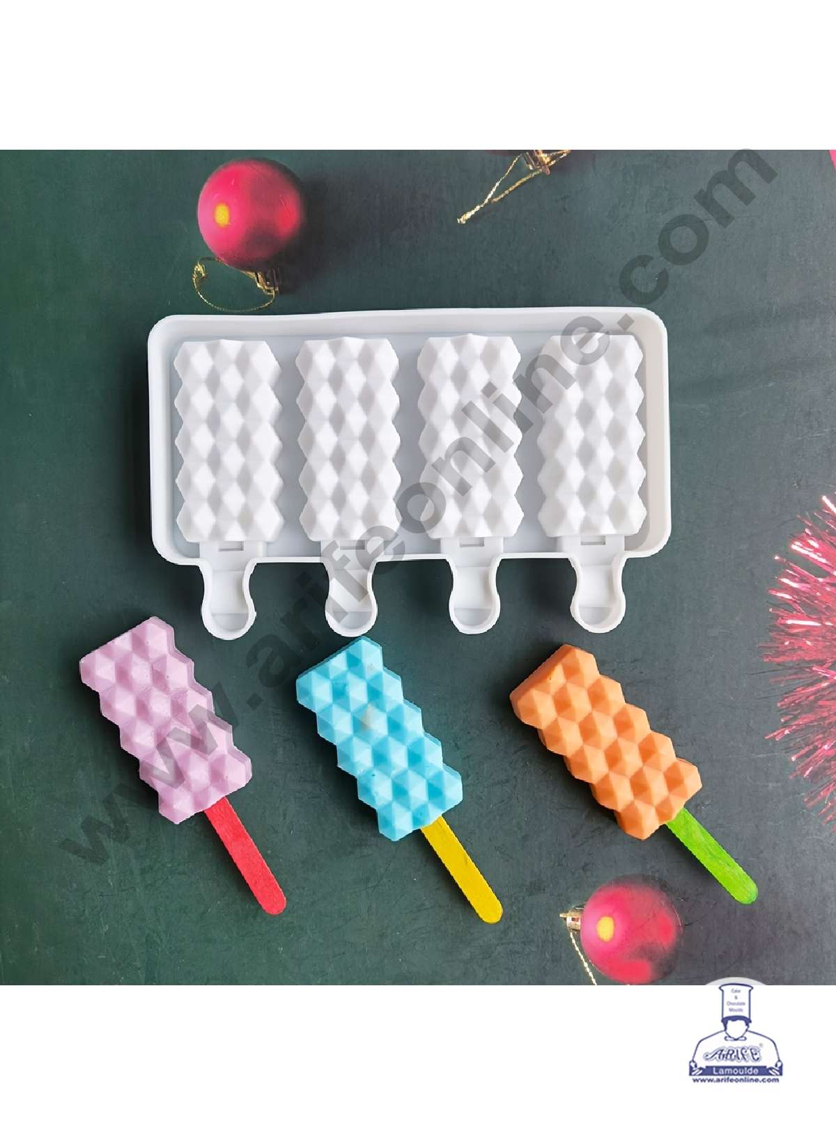 CAKE DECOR™ 4 Cavity Multi Hexagon / Honeycomb Silicone Popsicle And Cakesicle Molds Easy Ice Cream Bar Mould ( SB-D0523 / LBM760 )
