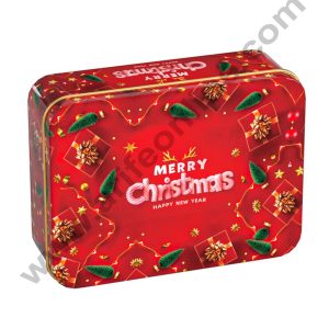 Cake Decor ™Merry Christmas Tins Rectangle Shape - 02 | Rectangle Storage Containers Tins | 1 Pc Pack