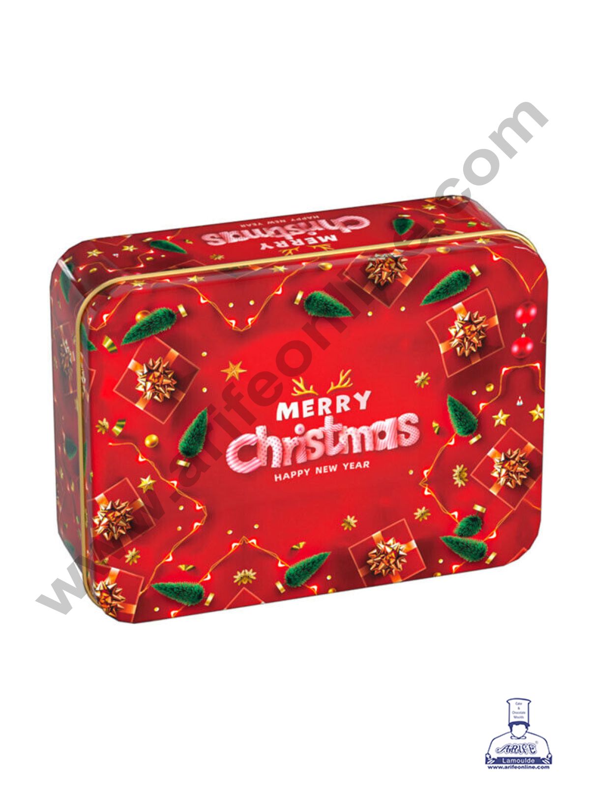 Cake Decor β’Merry Christmas Tins Rectangle Shape - 02 | Rectangle Storage Containers Tins | 1 Pc Pack