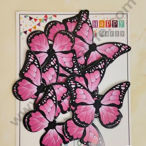CAKE DECORβ’ 10 Pcs Dark Pink Floral Picks Butterfly With Black Outlines Paper Topper For Cake And Cupcake