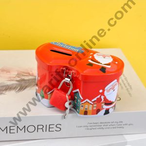 CAKE DECORβ’ Cute Christmas Piggy Bank Double Heart Shape Piggy Bank with Metal Lock Key | Christmas Design Coin Storage Box