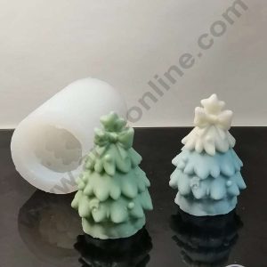 CAKE DECOR™ 3D Silicon 1 Cavity Christmas Tree With Bow Design Silicon Candle Mould, Silicon Soap Mould, Handmade Decorative Soap Ornament Making SBSP-DYF7239
