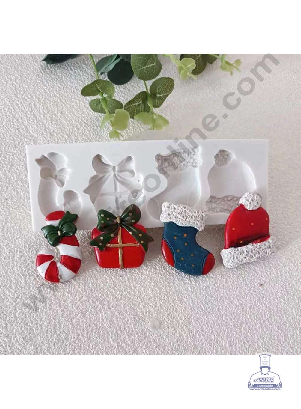CAKE DECOR™ Silicon 4 Cavity Christmas Design Candy Cane, Gift, Sock & Cap Silicone Fondant Mould Marzipan Mould SBSP-DYF7265