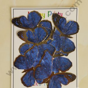 CAKE DECOR™ 8 Pcs Dark Blue Butterfly With Golden Border Paper Topper For Cake And Cupcake