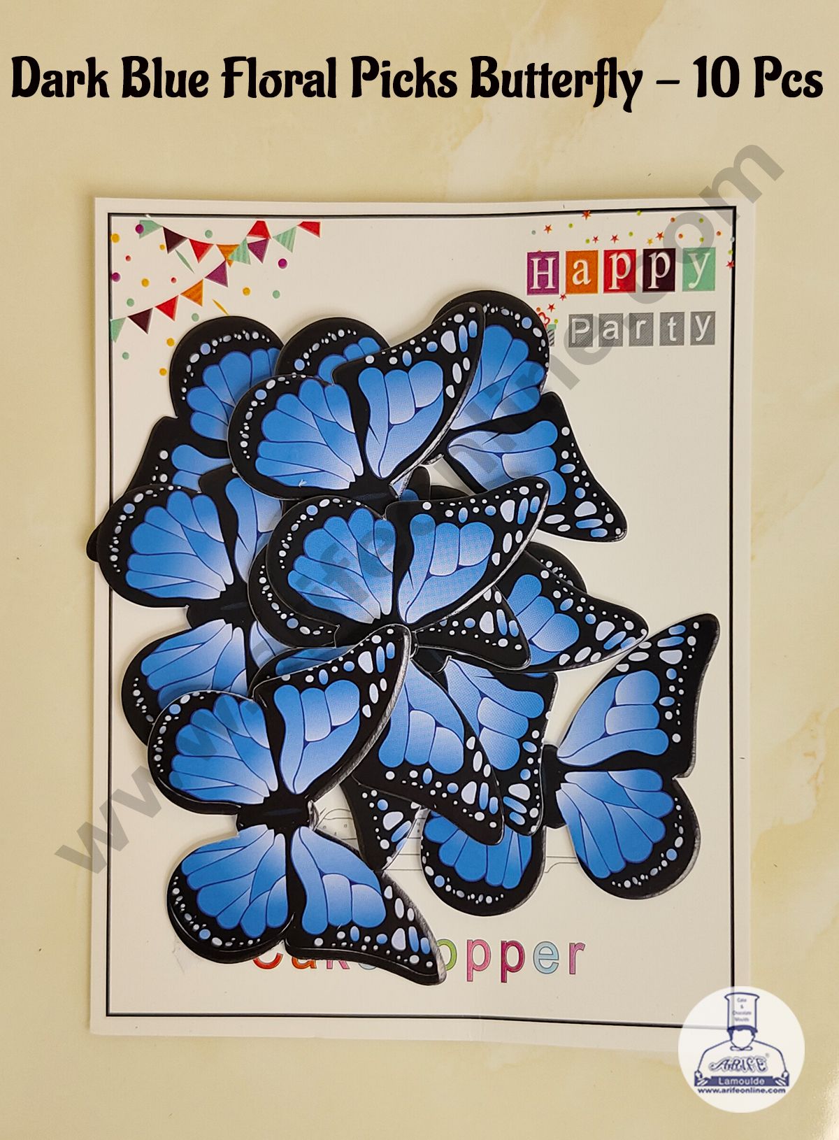 CAKE DECORβ’ 10 Pcs Dark Blue Floral Picks Butterfly With Black Outlines Paper Topper For Cake And Cupcake