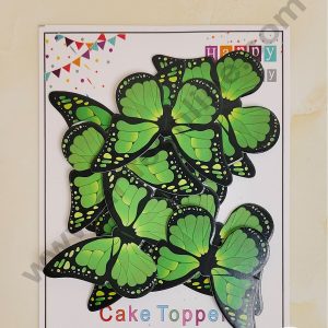CAKE DECORβ’ 10 Pcs Dark Green Floral Picks Butterfly With Black Outlines Paper Topper For Cake And Cupcake