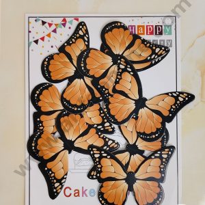 CAKE DECORβ’ 10 Pcs Dark Orange Floral Picks Butterfly With Black Outlines Paper Topper For Cake And Cupcake