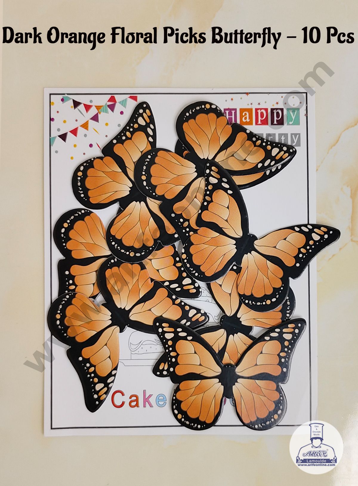 CAKE DECORβ’ 10 Pcs Dark Orange Floral Picks Butterfly With Black Outlines Paper Topper For Cake And Cupcake