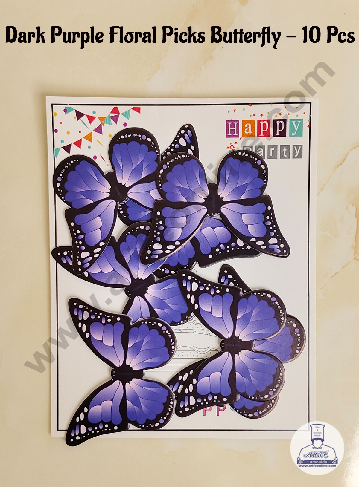 CAKE DECORβ’ 10 Pcs Dark Purple Floral Picks Butterfly With Black Outlines Paper Topper For Cake And Cupcake