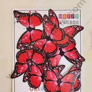 CAKE DECORβ’ 10 Pcs Dark Red Floral Picks Butterfly With Black Outlines Paper Topper For Cake And Cupcake