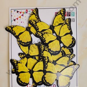 CAKE DECORβ’ 10 Pcs Dark Yellow Floral Picks Butterfly With Black Outlines Paper Topper For Cake And Cupcake