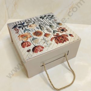 CAKE DECORβ’ Beige Floral Folding Hard Hamper Box With Handle | Gift Box | Present Box - 1 Pc