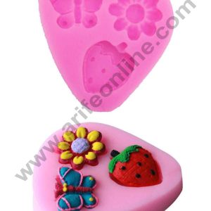 Cake Decor Silicon 3 Cavity Flower Butterfly Strawberry Silicone Fondant Mould Marzipan Mould
