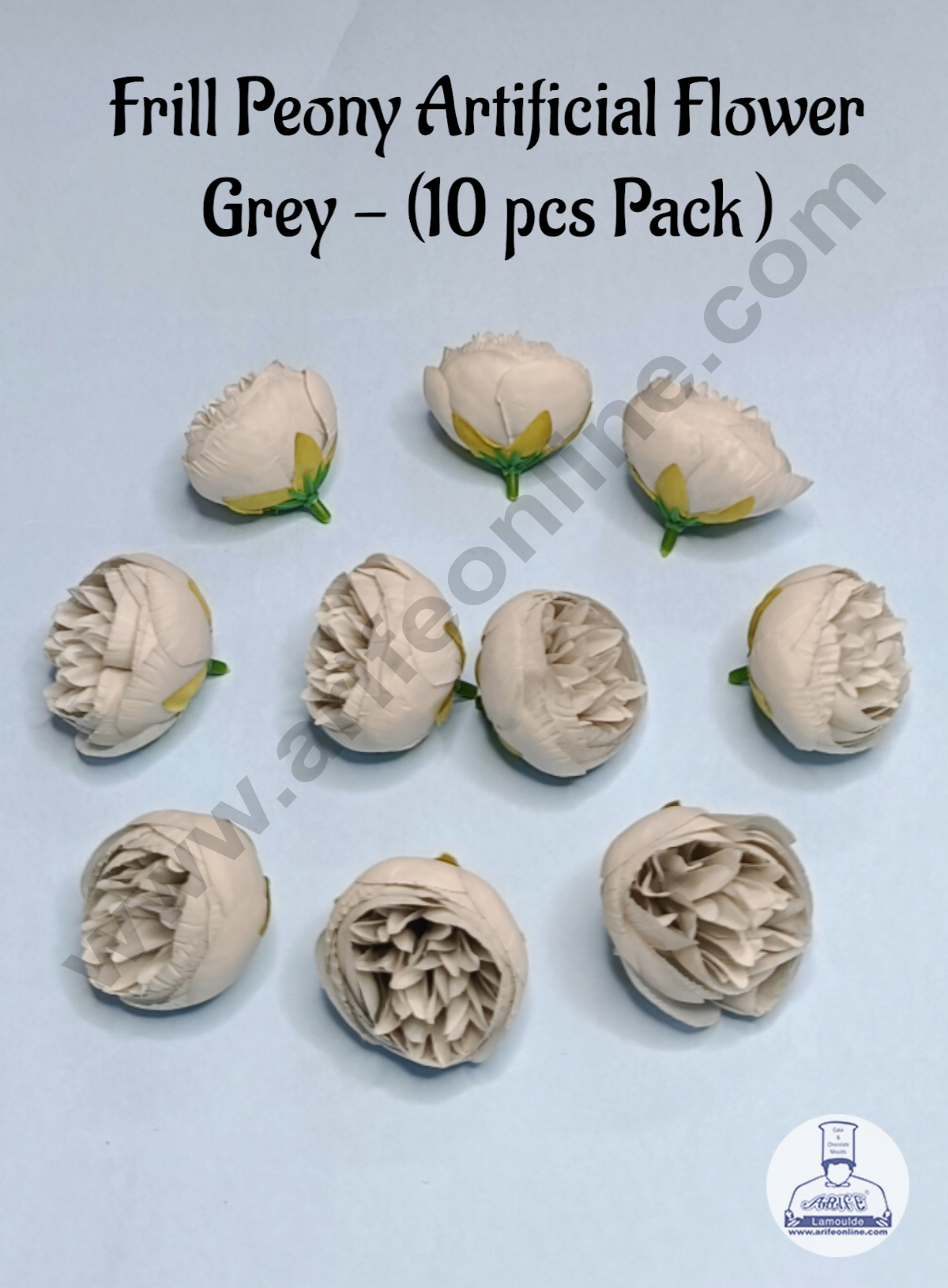 Cake Decorβ’ Frill Peony Artificial Flower For Cake Decoration β Grey ( 10 pc pack )