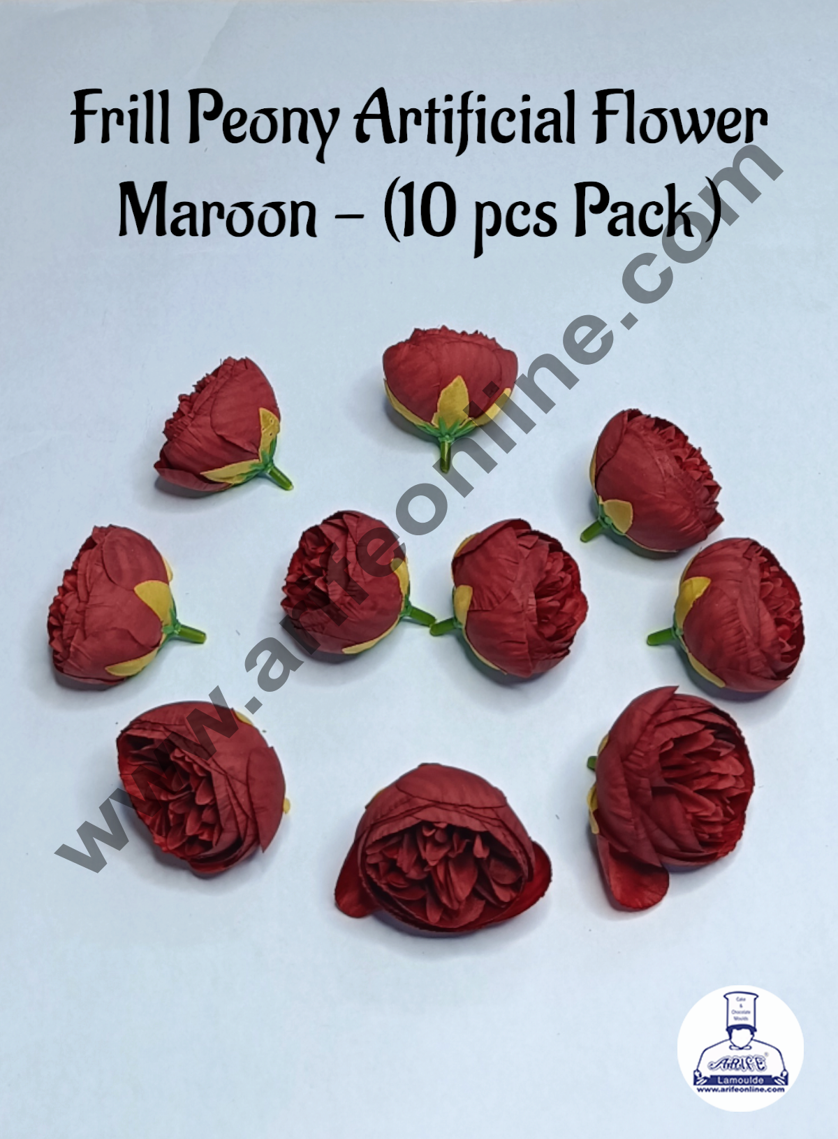 Cake Decorβ’ Frill Peony Artificial Flower For Cake Decoration β Maroon ( 10 pc pack )