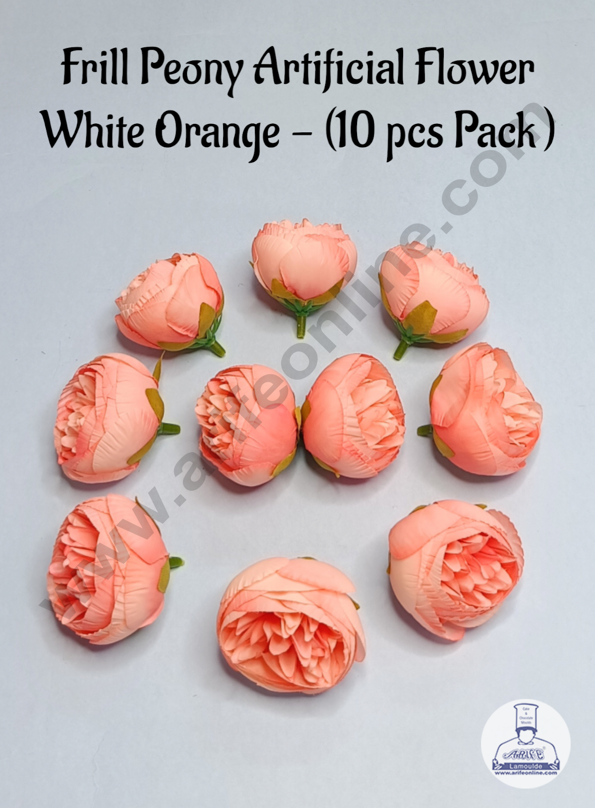 Cake Decorβ’ Frill Peony Artificial Flower For Cake Decoration β Orange White ( 10 pc pack )