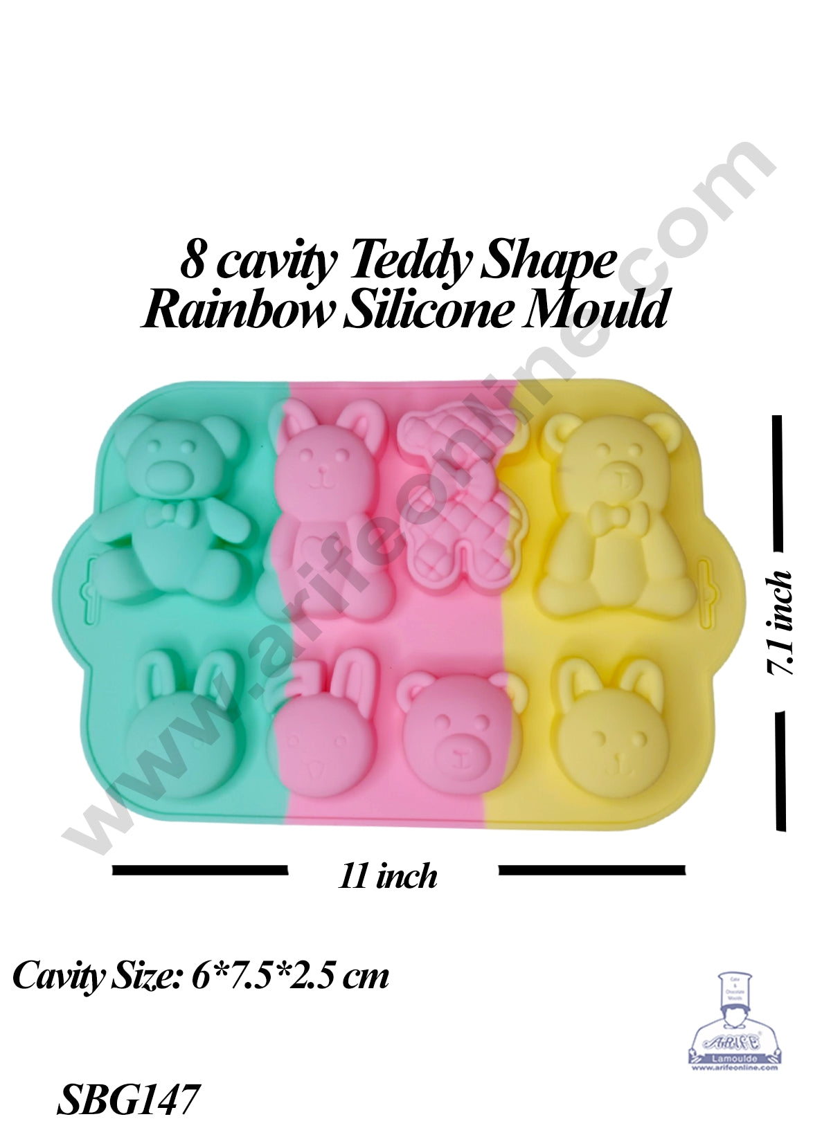 CAKE DECORβ’ 8 cavity Teddy Shape Dessert Cake Rainbow Silicone Mould (SBG147)
