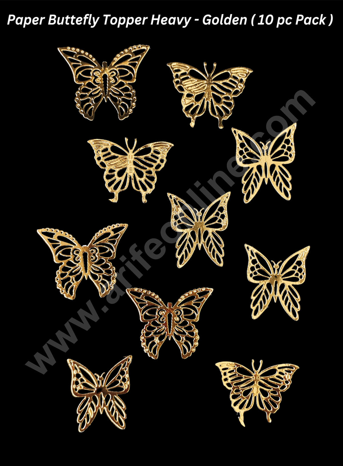 CAKE DECORβ’ 10 Pc Golden Butterfly Paper Topper For Cake And Cupcake Decoration