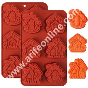 CAKE DECOR™ 6 Cavity 3D Gingerbread Houses Silicone Christmas Village | Gingerbread House Mold for Cake Decoration, Cupcake, Soap, Pudding ( LBM1539 )
