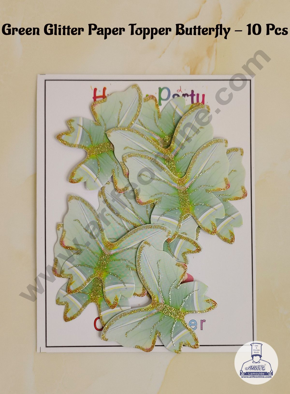 CAKE DECORβ’ 10 pc Green Glitter Colour Butterfly Paper Topper For Cake And Cupcake Decoration