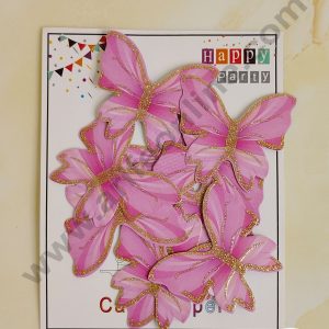 CAKE DECORβ’ 10 Pc Pink Glitter Colour Butterfly Paper Topper For Cake And Cupcake Decoration