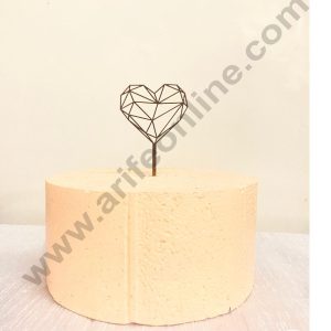 CAKE DECOR™ Golden Acrylic Geometric Heart With Stick Cake Topper And Dessert Decoration (SBMT-1226)