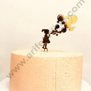 CAKE DECOR™ Golden Acrylic Girl Blowing Bubbles Cake Topper And Dessert Decoration ( SBMT-1227 )