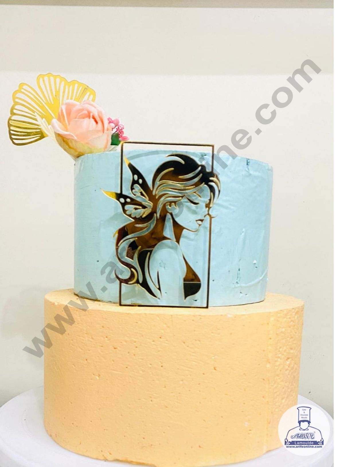 CAKE DECOR™ Golden Acrylic Long Hair Women Face Cutout With Butterfly Cake Topper Cake Decoration Dessert Decoration ( SBMT-1228 )