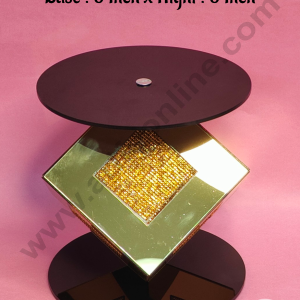 CAKE DECOR™ Golden Mirror Square Cake Spacer with Diamond Design For Cake Decoration - Base 6 inch X Height 6 inch