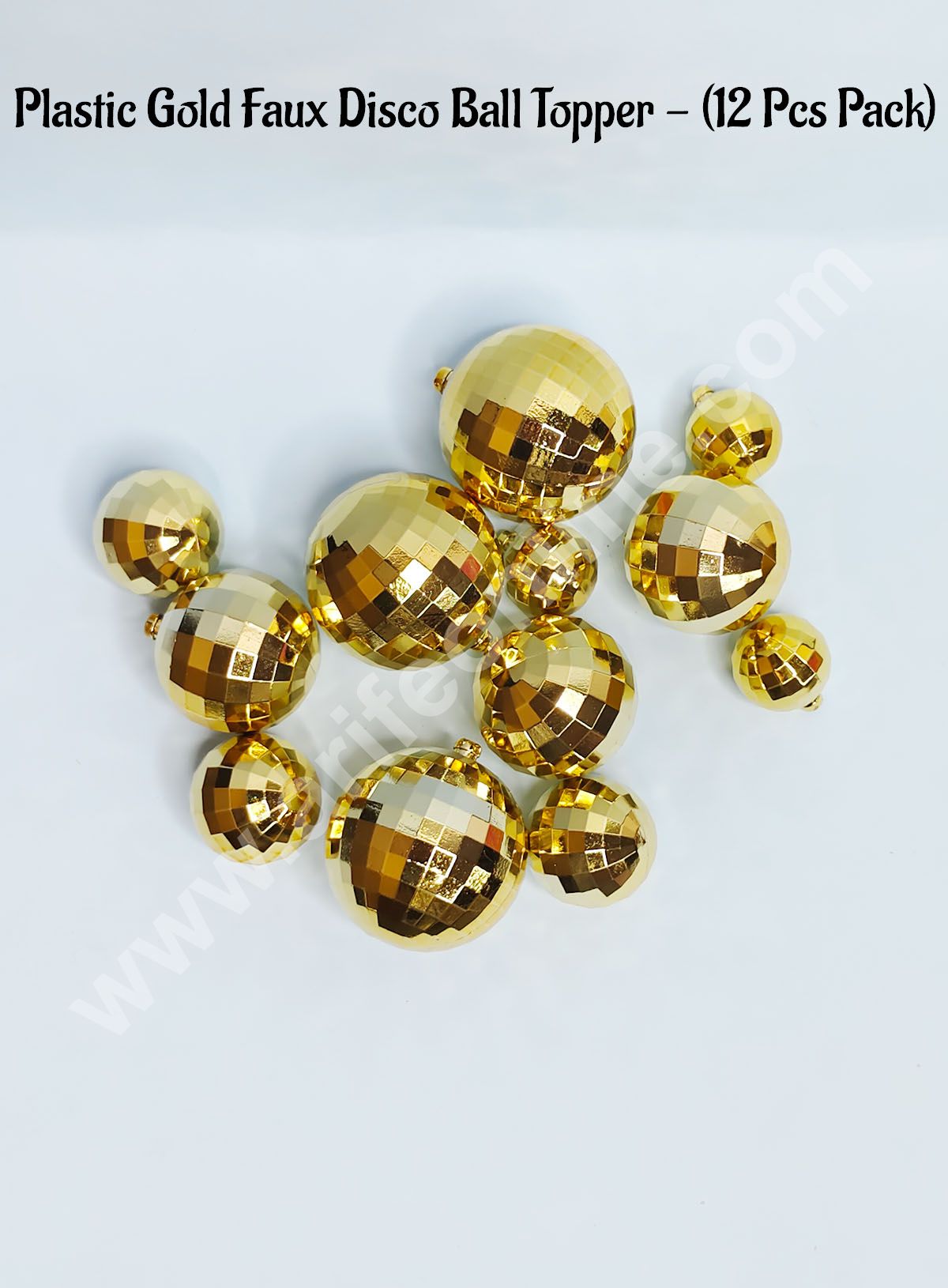 CAKE DECORβ’ Plastic Gold Faux Disco Balls Topper For Cake Decoration - (12 pcs Pack)