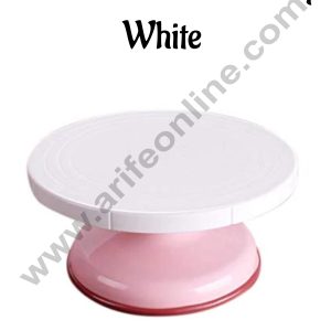 26 CM Round Rotating Revolving Cake Turntable Decorating Stand Platform (10.5 inch) White Pink - Cake Decor