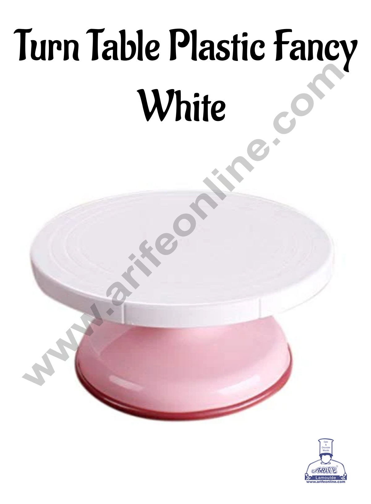 26 CM Round Rotating Revolving Cake Turntable Decorating Stand Platform (10.5 inch) White Pink - Cake Decor