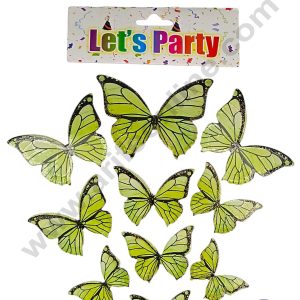 CAKE DECORβ’ 10 pcs Let's Party Glitter Green with Black Lines Butterfly Paper Topper For Cake And Cupcake