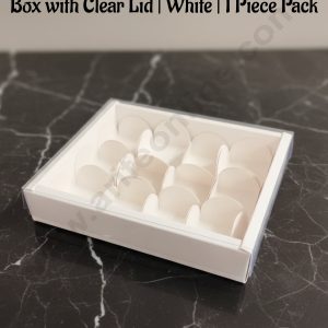 CAKE DECOR™  12 Cavity Rectangular Premium Chocolate Box with Clear Lid | White | 1 Piece Pack