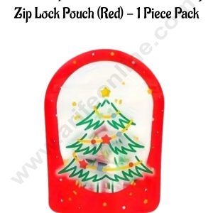 CAKE DECOR™ Oval Transparent Christmas Tree Design Zip Lock Pouch (Red) - 1 Piece Pack (12x16.5x3 cm)