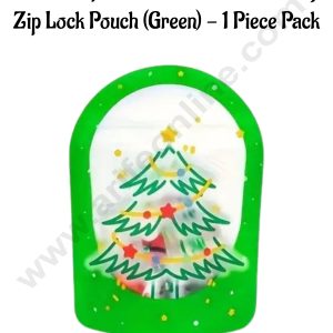 CAKE DECOR™ Oval Transparent Christmas Tree Design Zip Lock Pouch (Green) - 1 Piece Pack (12x16.5x3 cm)