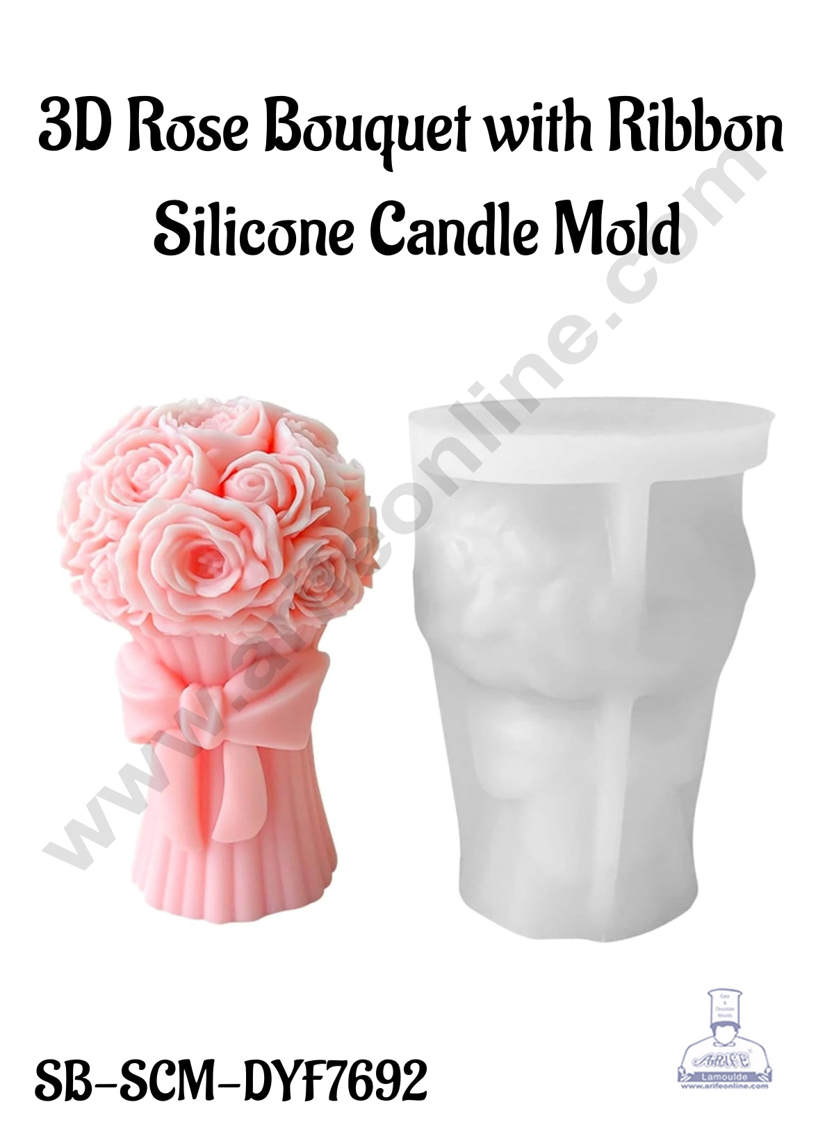 CAKE DECOR™ 3D Rose Bouquet with Ribbon Silicone Candle Mold │SB-SCM-DYF7692│