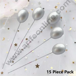 CAKE DECORβ’ Silver Balloon Faux Balls Topper For Cake and Cupcake Decoration - ( 15 pcs Pack )