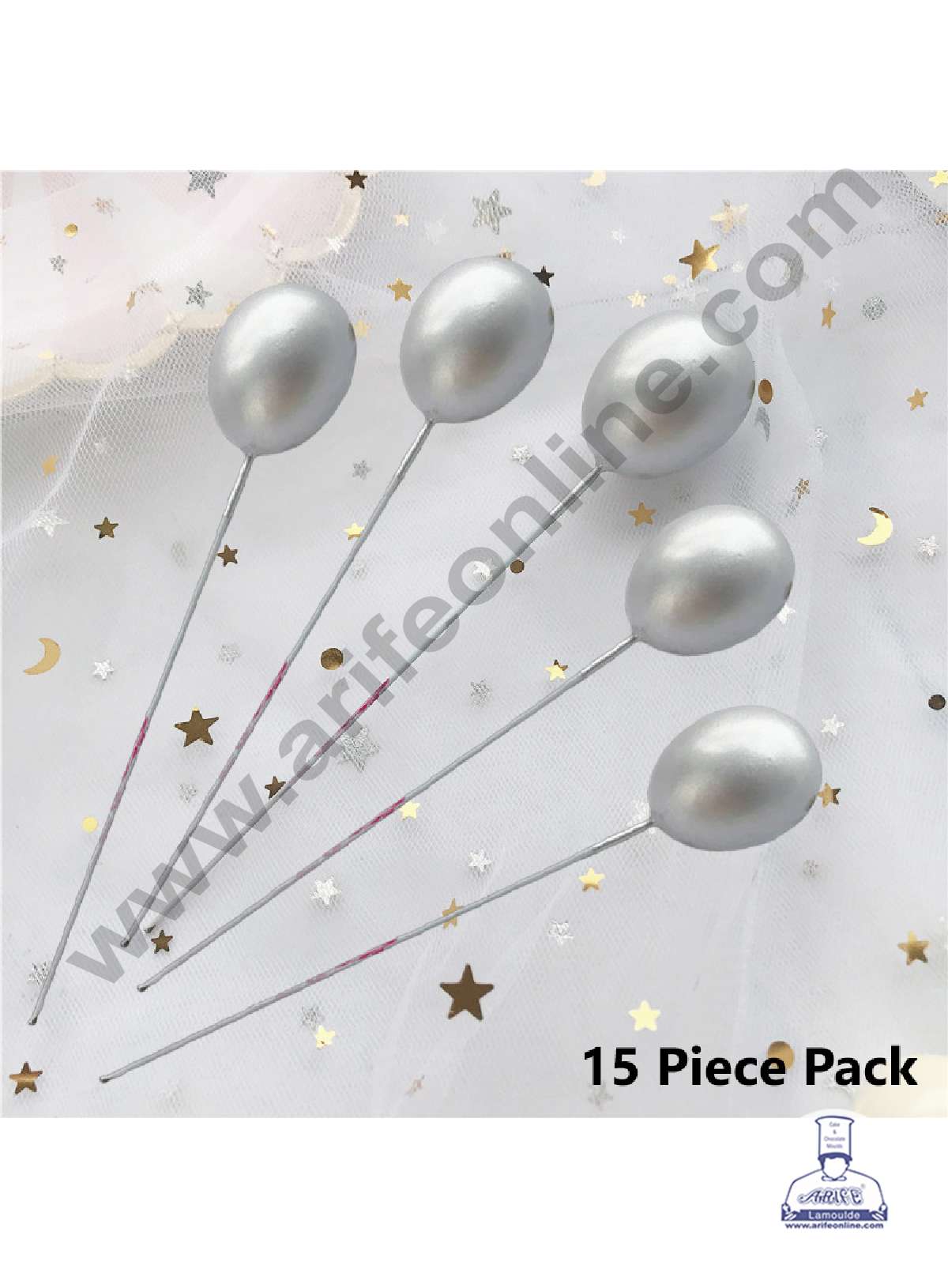 CAKE DECORβ’ Silver Balloon Faux Balls Topper For Cake and Cupcake Decoration - ( 15 pcs Pack )