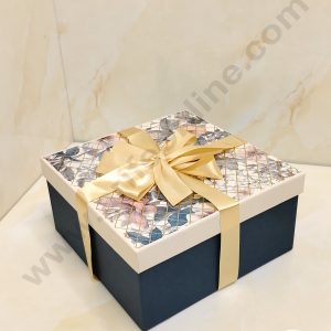 CAKE DECOR™ Floral Dark Turquoise Hard Hamper Box With Ribbon Top Bottom Box | Gift Box | Present Box - 1 Pc