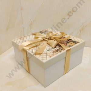 CAKE DECOR™ Floral Beige Hard Hamper Box With Ribbon Top Bottom Box | Gift Box | Present Box - 1 Pc