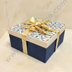 CAKE DECOR™ Floral Navy Blue Hard Hamper Box With Ribbon Top Bottom Box | Gift Box | Present Box - 1 Pc