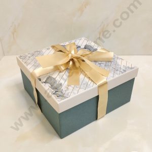 CAKE DECOR™ Floral Green Hard Hamper Box With Ribbon Top Bottom Box | Gift Box | Present Box - 1 Pc