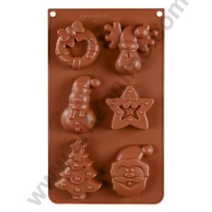 Cake Decor 6 Cavity 3D Christmas Tree, Star, Snowman, Elk, Santa Clause, Decor Ring, Silicon Moulds Muffin Mould ( LBM1165 )
